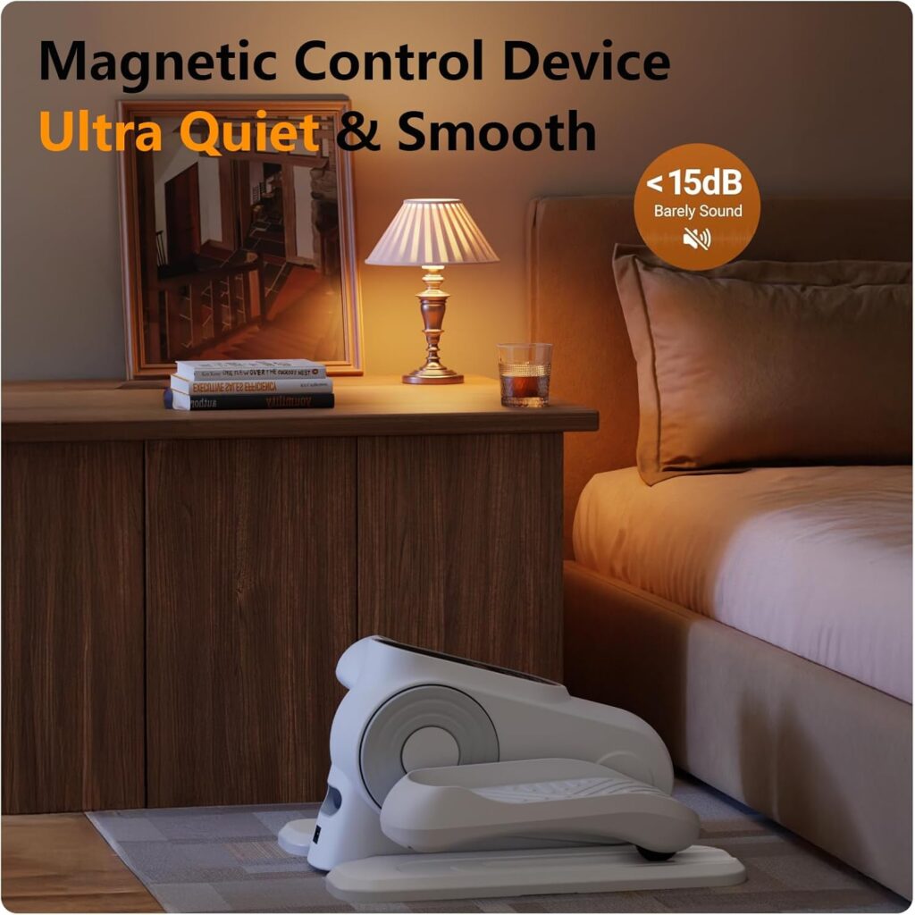Quiet magnetic resistance elliptical trainer for low-impact leg exercise