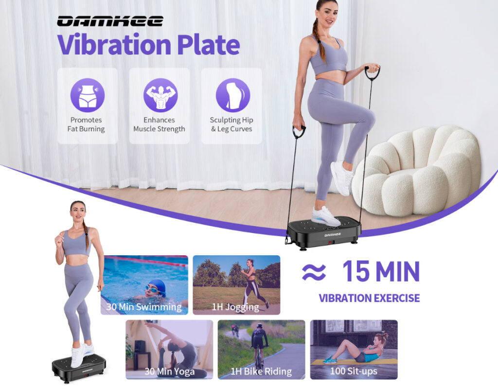 The vibration plate surface stimulates the feet with magnets